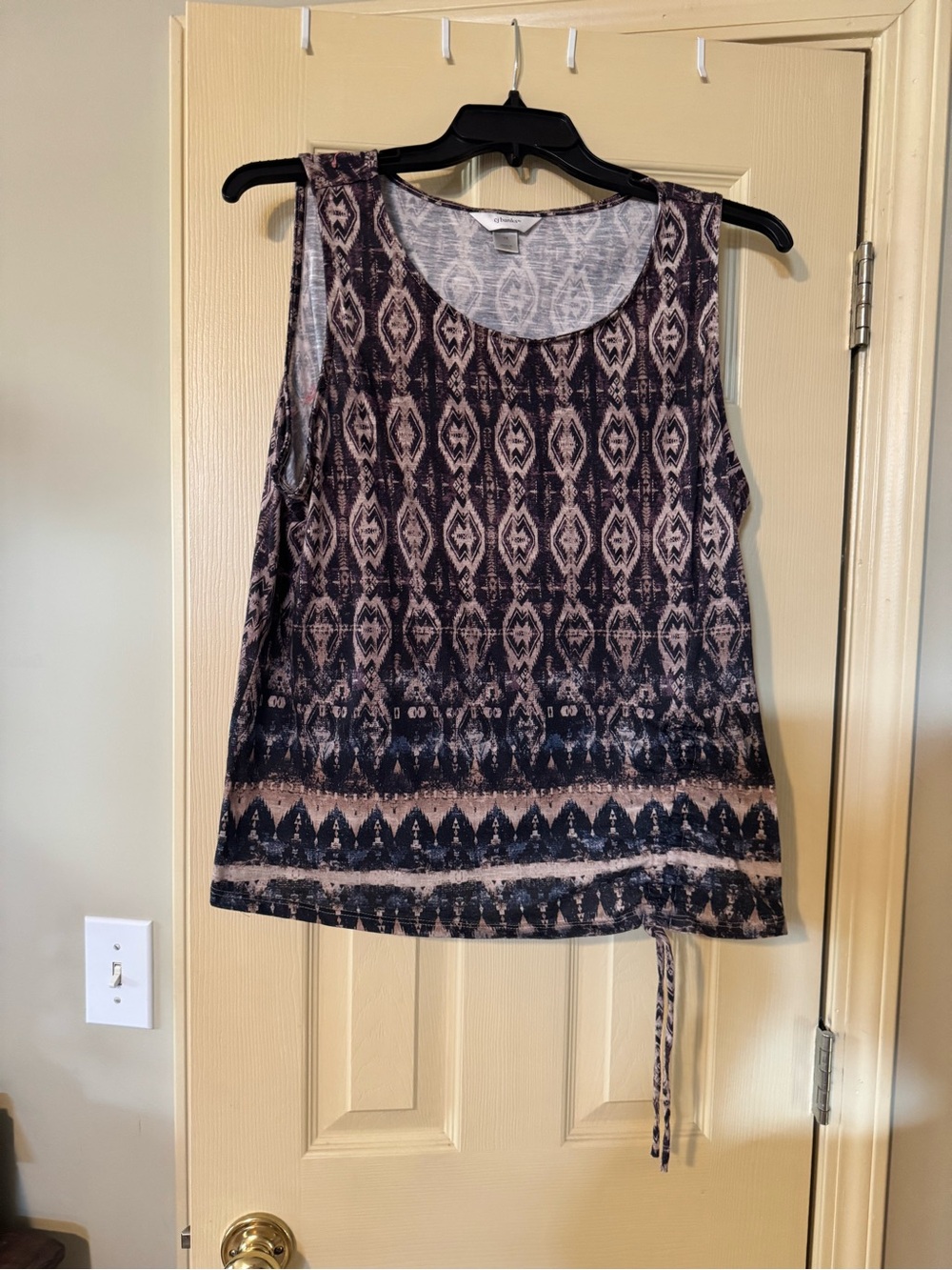 CJ Banks Black and Beige Printed Sleeveless Tank